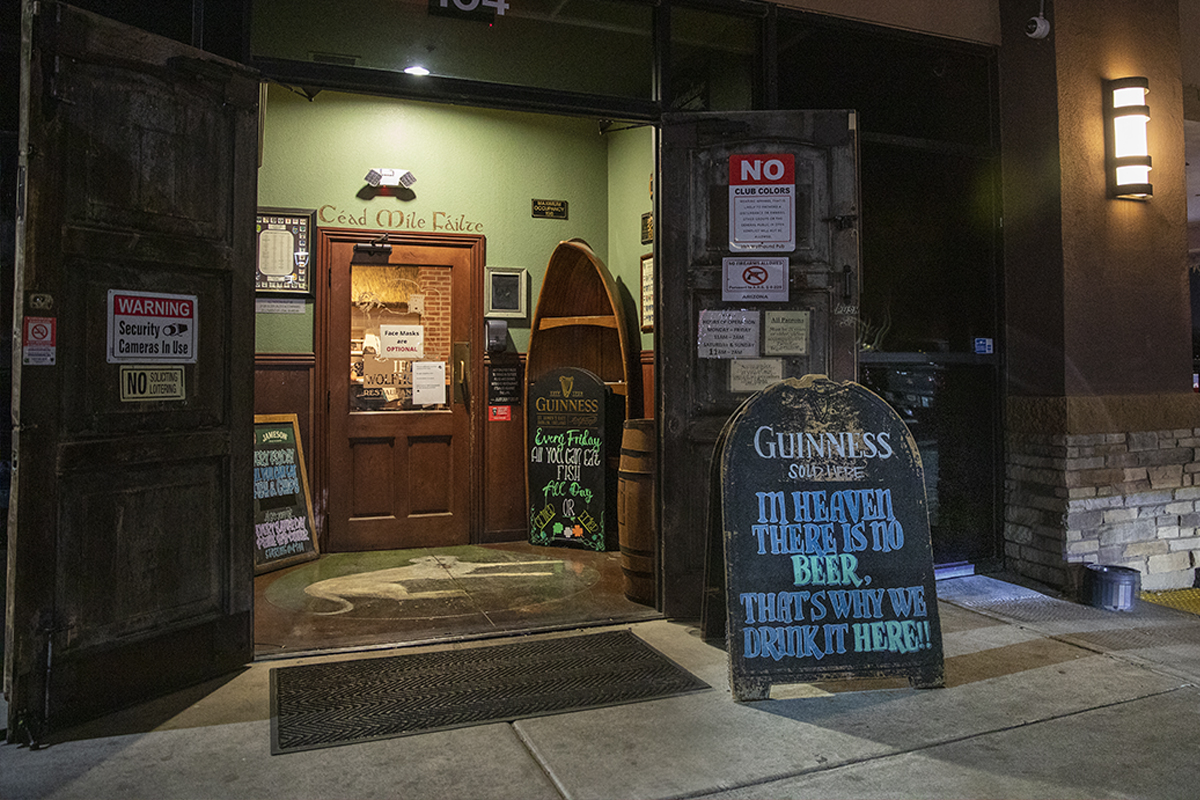 front entrance of Irish Wolfhound Pub